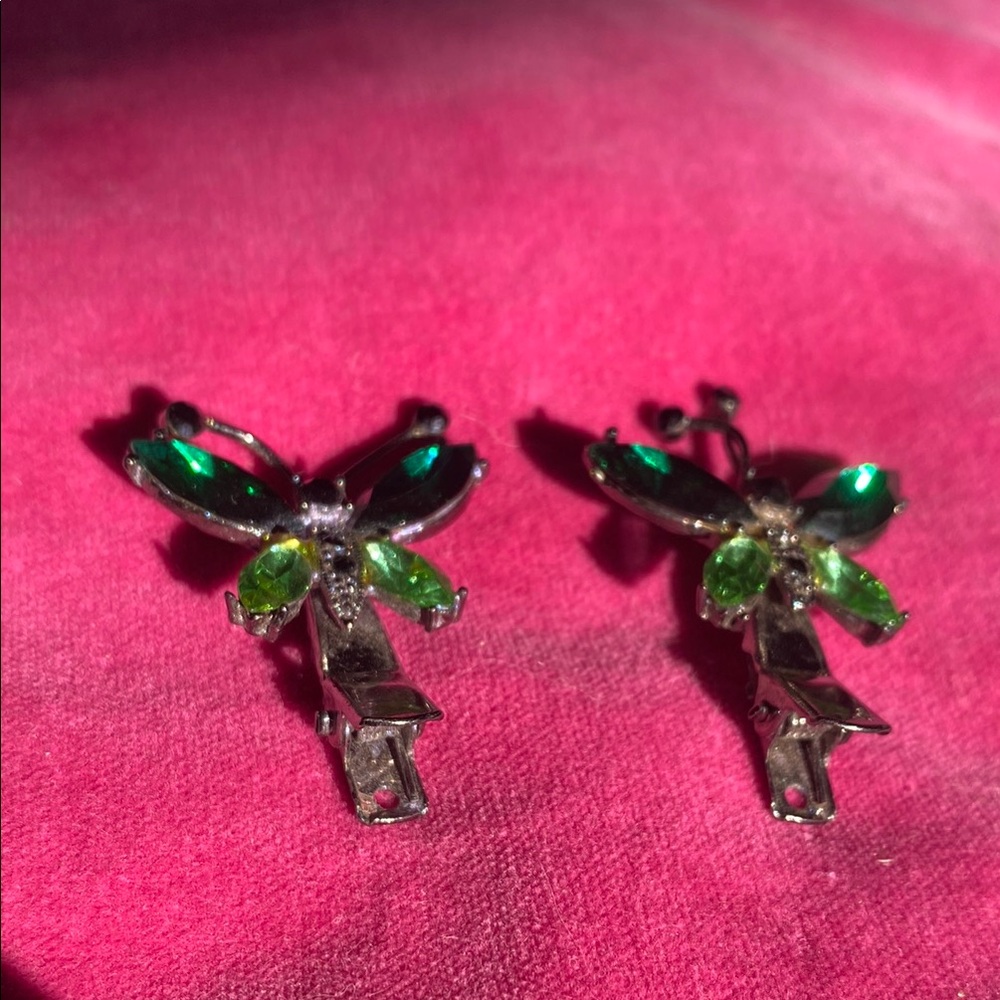 Elegant Green Gemstone Butterfly Hair Clips